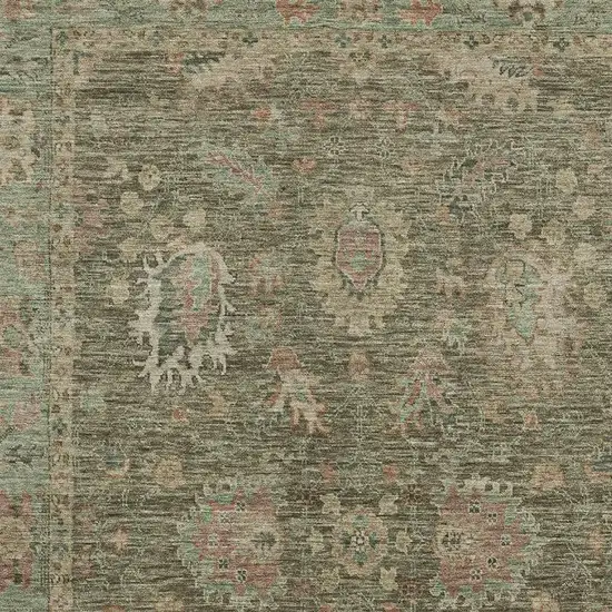 Olive Green And Beige Oriental Washable Area Rug With UV Protection Photo 3