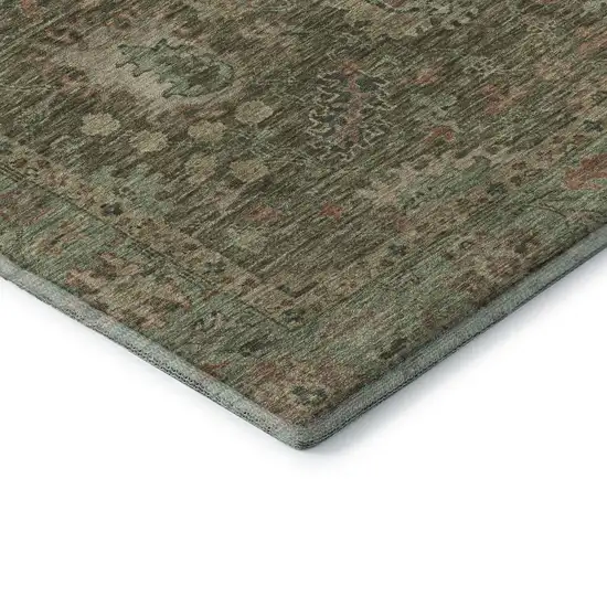 Olive Green And Beige Oriental Washable Area Rug With UV Protection Photo 7