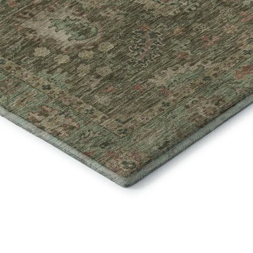 Olive Green And Beige Oriental Washable Area Rug With UV Protection Photo 7