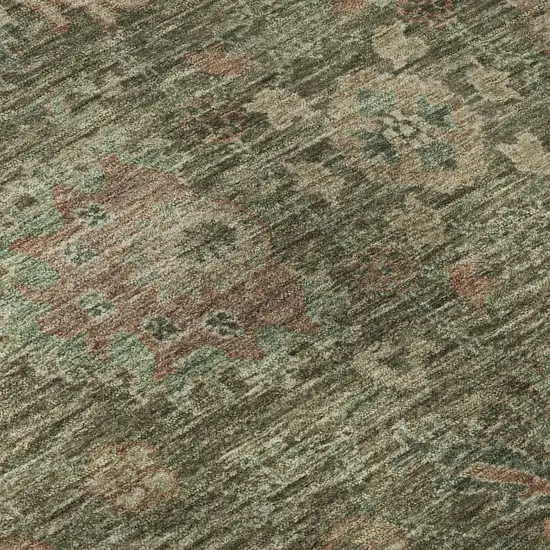 Olive Green And Beige Oriental Washable Area Rug With UV Protection Photo 8