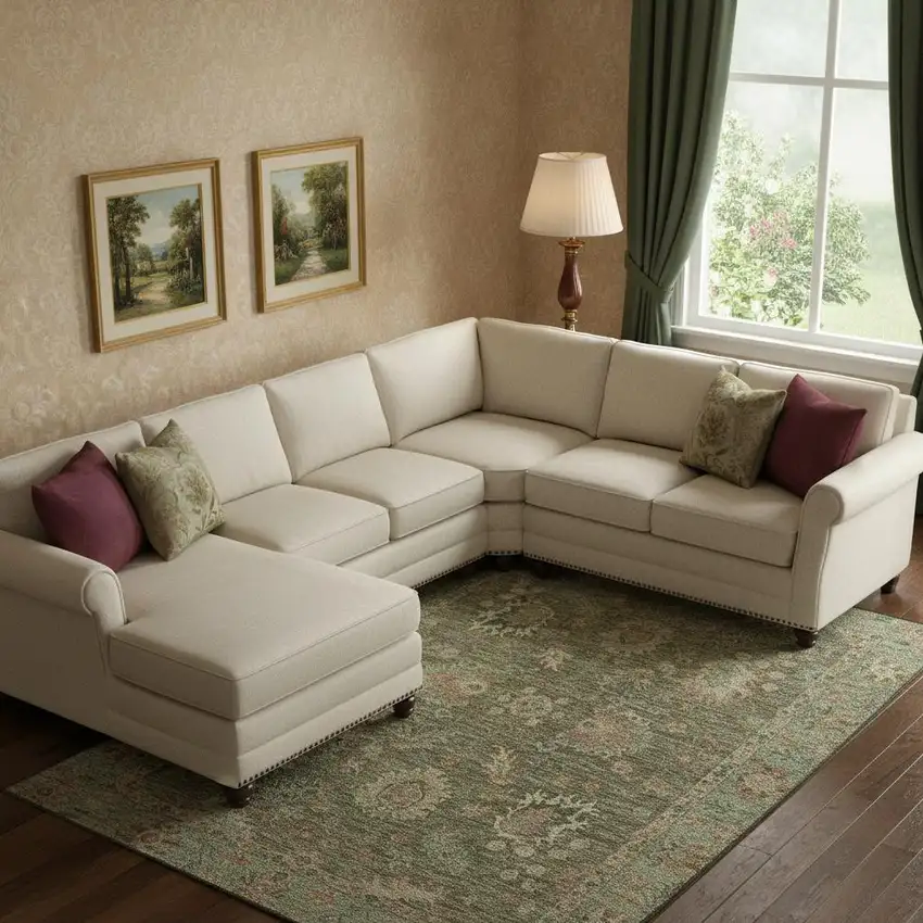 Olive Green And Beige Oriental Washable Area Rug With UV Protection Photo 2