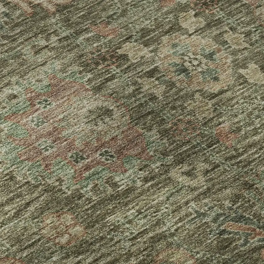 Olive Green And Beige Oriental Washable Area Rug With UV Protection Photo 8