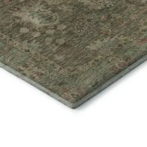 Photo of Olive Green And Beige Oriental Washable Area Rug With UV Protection