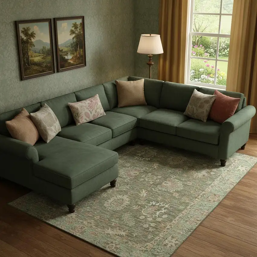 Olive Green And Beige Oriental Washable Area Rug With UV Protection Photo 2