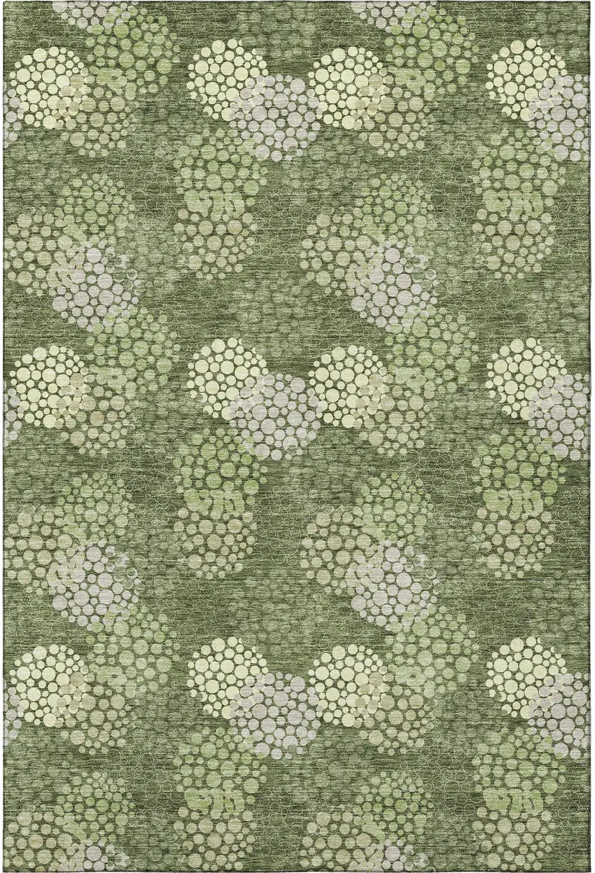 Olive Green And Beige Polka Dot Washable Area Rug With UV Protection Photo 4