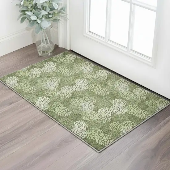 Olive Green And Beige Polka Dot Washable Area Rug With UV Protection Photo 2