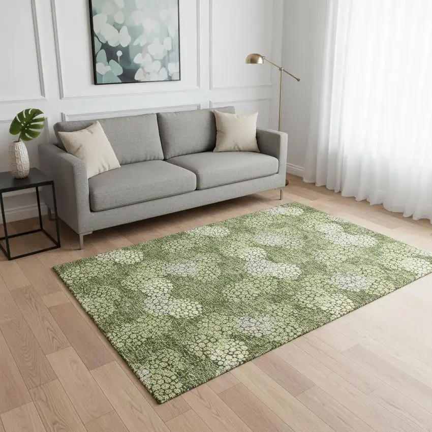 Olive Green And Beige Polka Dot Washable Area Rug With UV Protection Photo 2