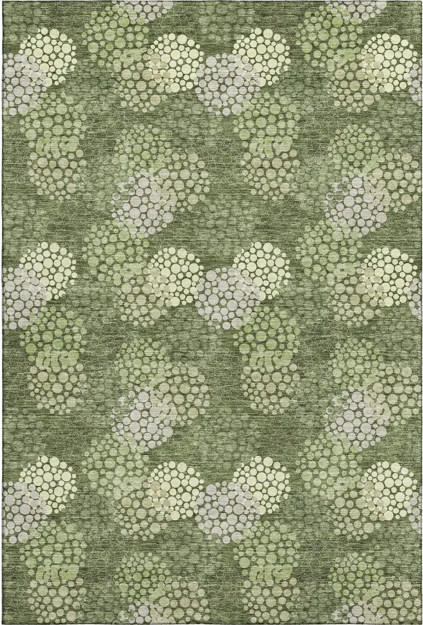 Olive Green And Beige Polka Dot Washable Area Rug With UV Protection Photo 1
