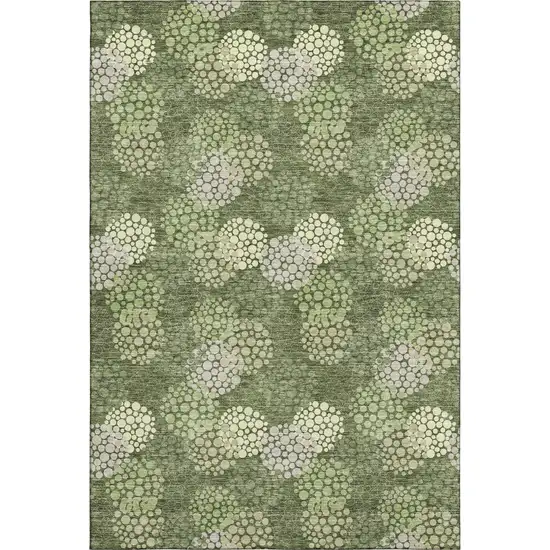 Olive Green And Beige Polka Dot Washable Area Rug With UV Protection Photo 1