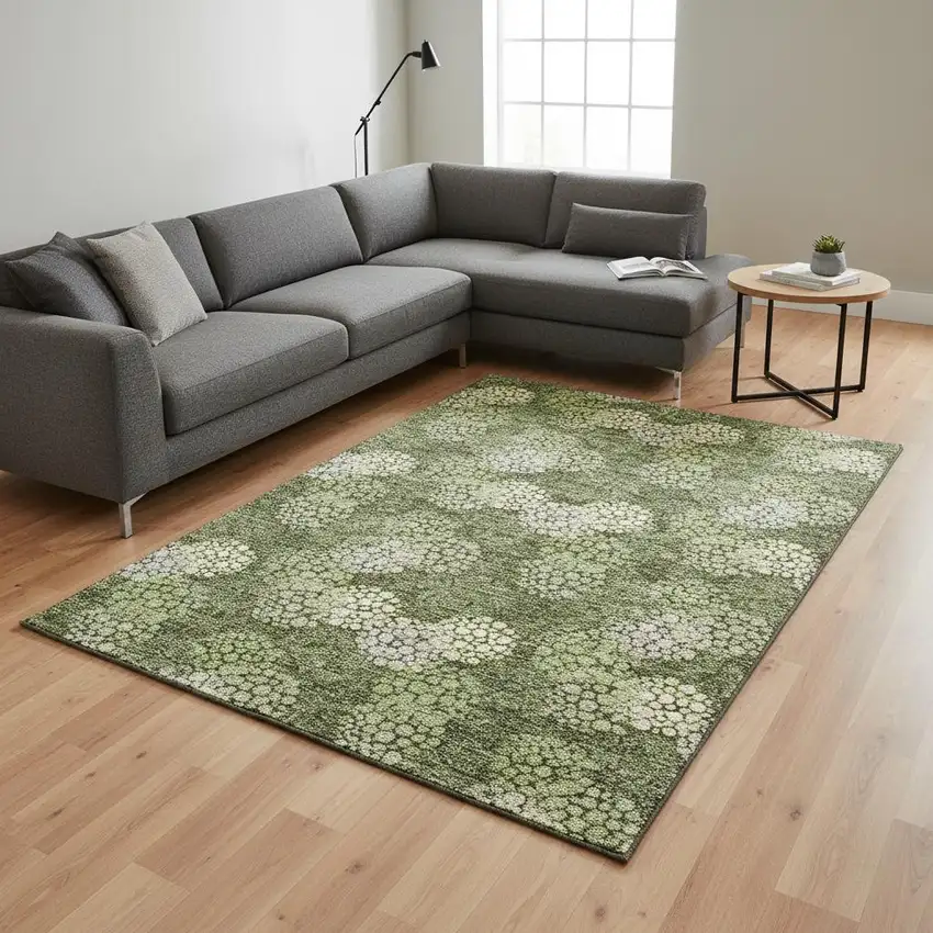 Olive Green And Beige Polka Dot Washable Area Rug With UV Protection Photo 2