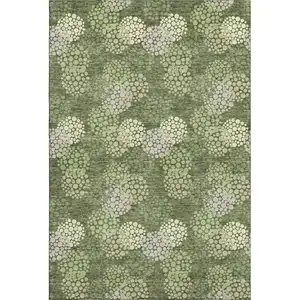 Photo of Olive Green And Beige Polka Dot Washable Area Rug With UV Protection