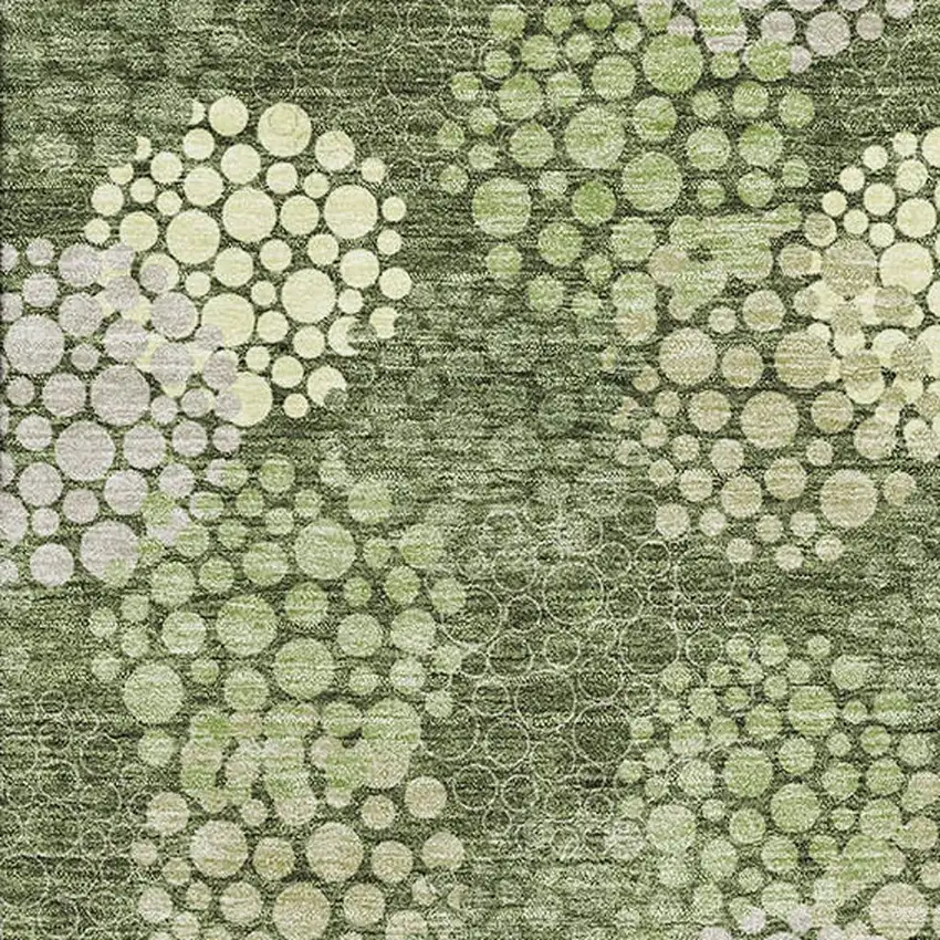 Olive Green And Beige Polka Dot Washable Area Rug With UV Protection Photo 3