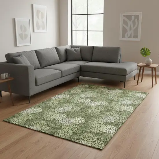Olive Green And Beige Polka Dot Washable Area Rug With UV Protection Photo 2