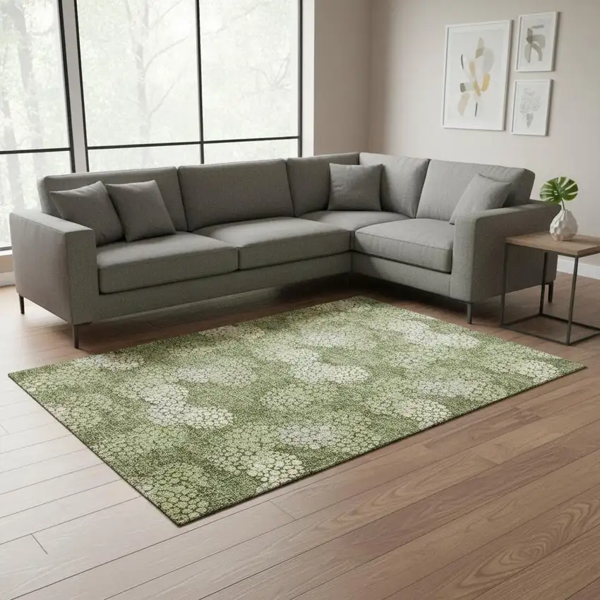 Olive Green And Beige Polka Dot Washable Area Rug With UV Protection Photo 2