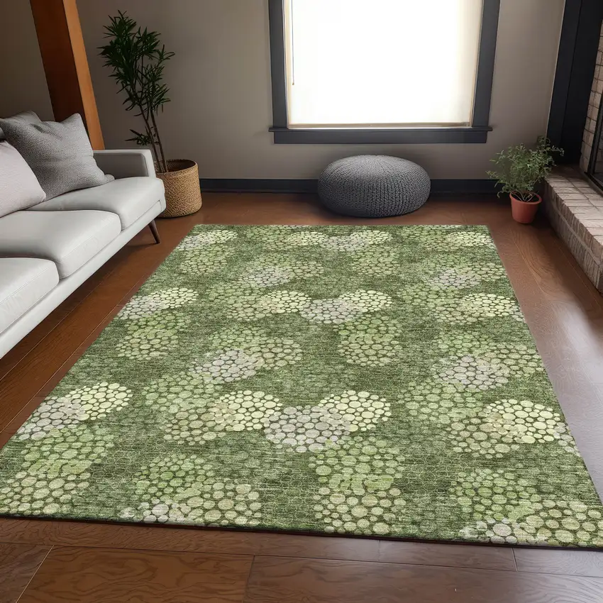 Olive Green And Beige Polka Dot Washable Area Rug With UV Protection Photo 6