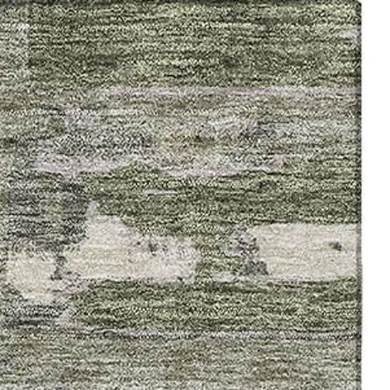 Olive Green And Beige Striped Washable Area Rug With UV Protection Photo 4