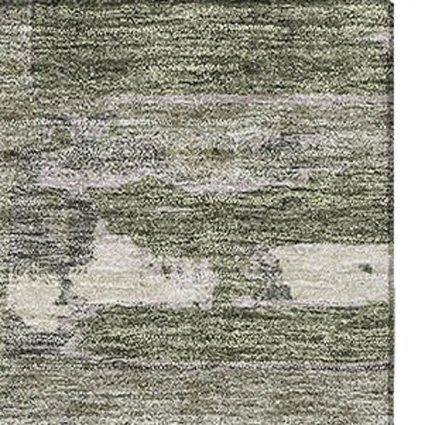 Olive Green And Beige Striped Washable Area Rug With UV Protection Photo 4