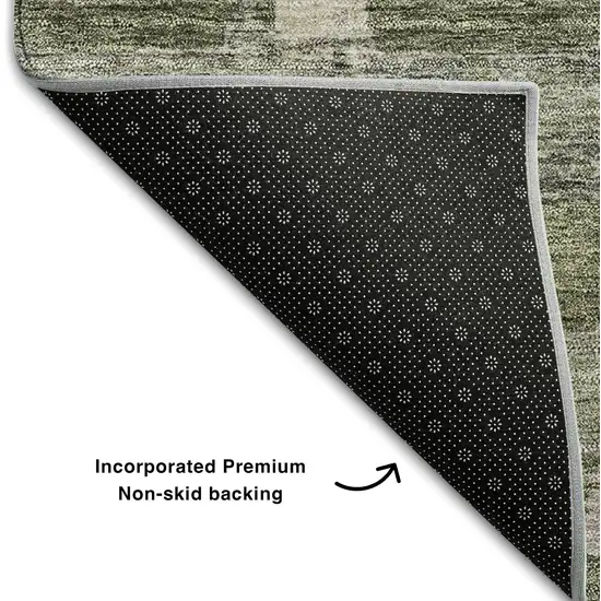 Olive Green And Beige Striped Washable Area Rug With UV Protection Photo 7