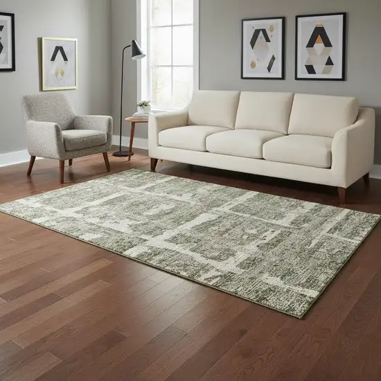 Olive Green And Beige Striped Washable Area Rug With UV Protection Photo 2