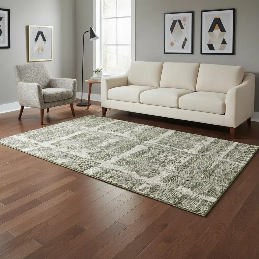 Olive Green And Beige Striped Washable Area Rug With UV Protection Photo 2