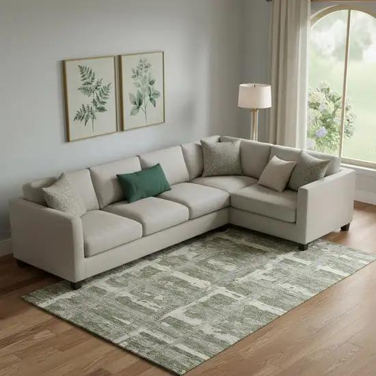 Olive Green And Beige Striped Washable Area Rug With UV Protection Photo 1