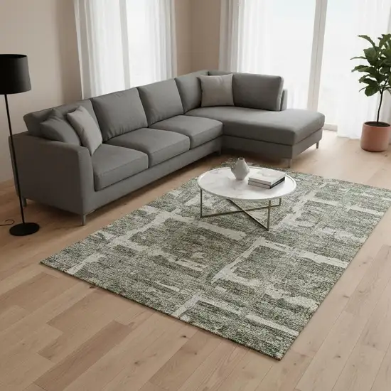 Olive Green And Beige Striped Washable Area Rug With UV Protection Photo 2