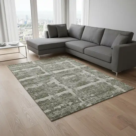 Olive Green And Beige Striped Washable Area Rug With UV Protection Photo 2