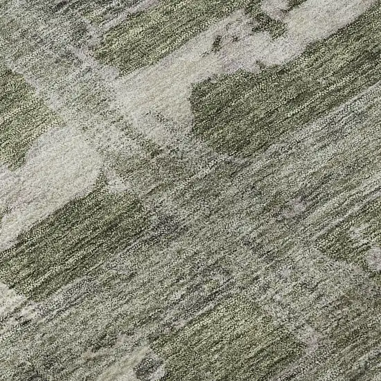 Olive Green And Beige Striped Washable Area Rug With UV Protection Photo 9