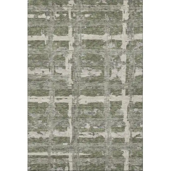 Olive Green And Beige Striped Washable Area Rug With UV Protection Photo 3