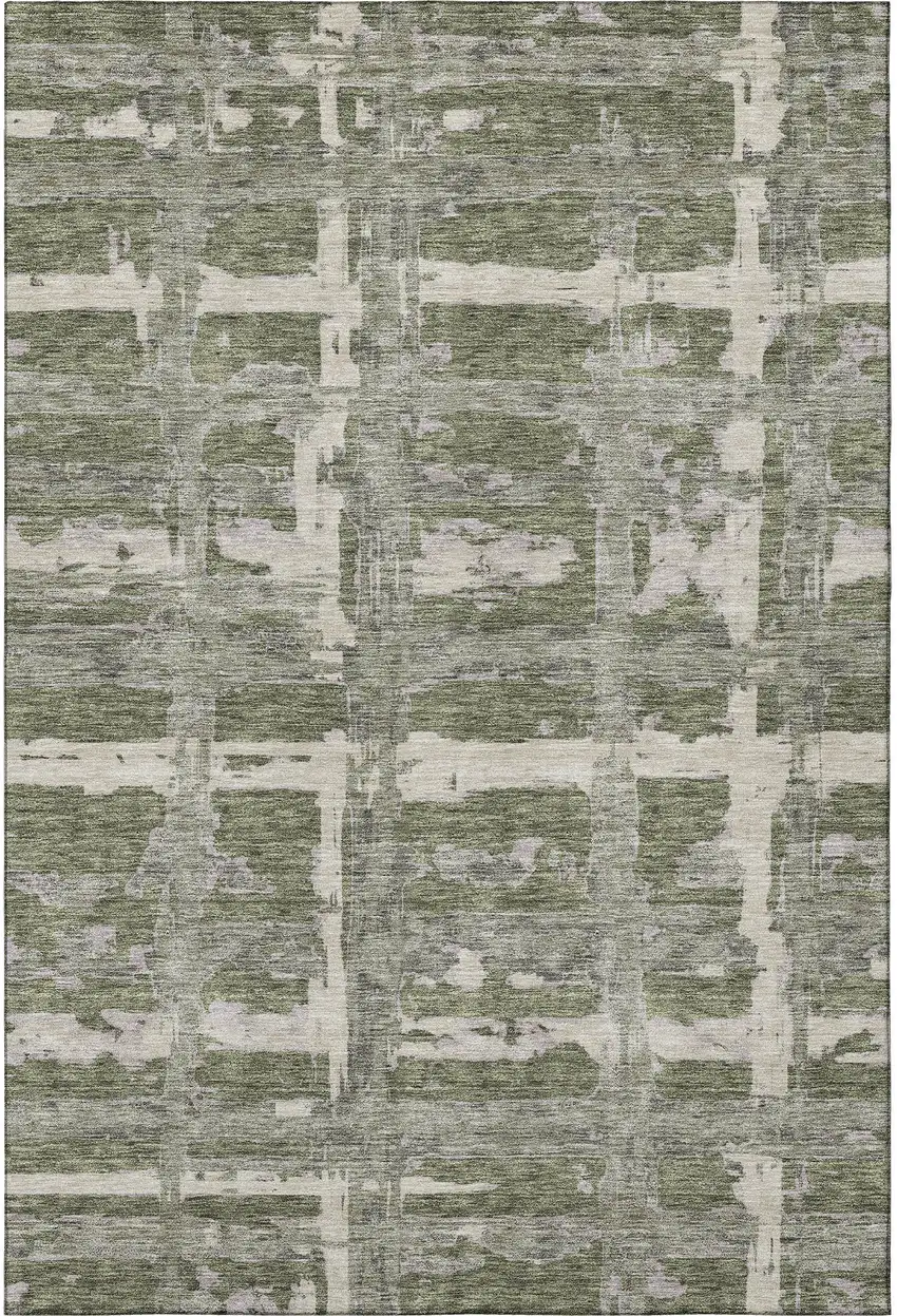 Olive Green And Beige Striped Washable Area Rug With UV Protection Photo 3
