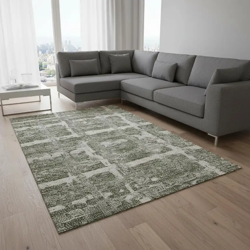 Olive Green And Beige Striped Washable Area Rug With UV Protection Photo 2