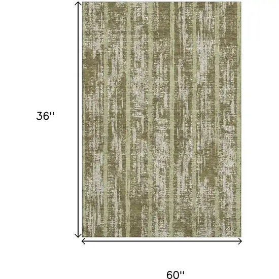 Olive Green And Beige Striped Washable Area Rug With UV Protection Photo 3