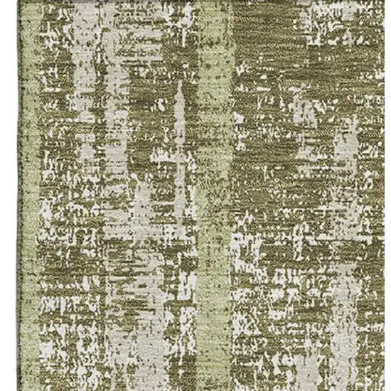 Olive Green And Beige Striped Washable Area Rug With UV Protection Photo 5