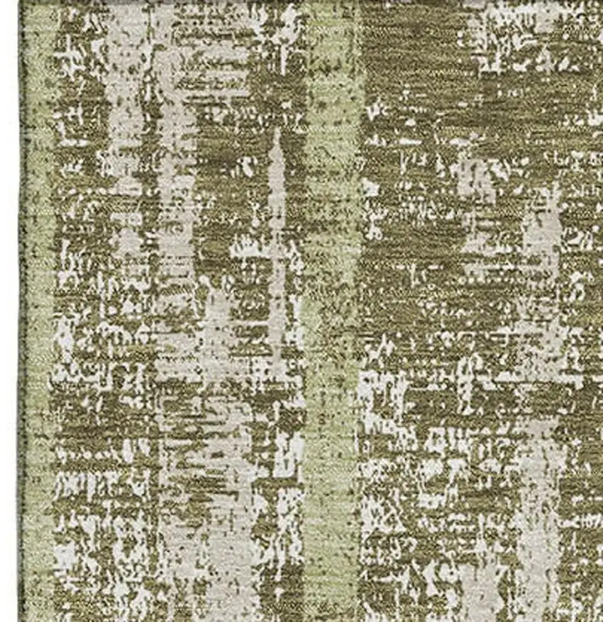 Olive Green And Beige Striped Washable Area Rug With UV Protection Photo 5