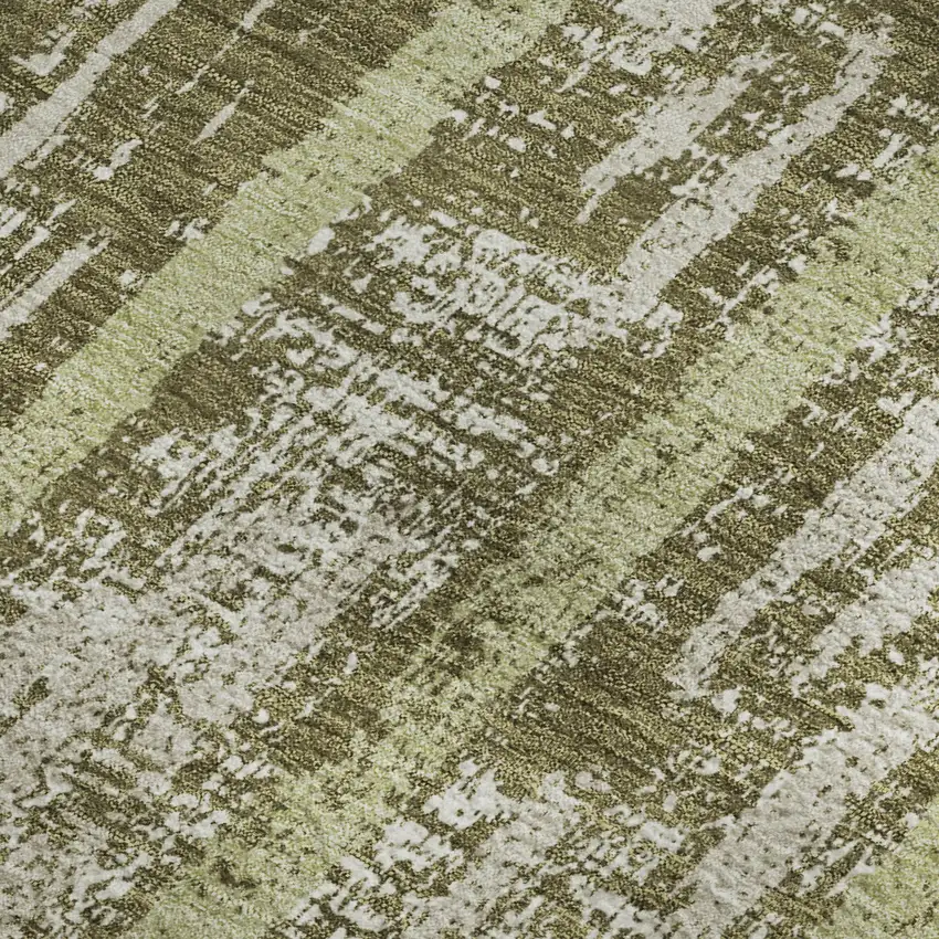 Olive Green And Beige Striped Washable Area Rug With UV Protection Photo 3