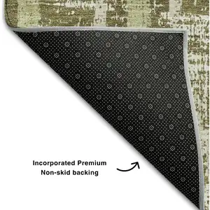 Photo of Olive Green And Beige Striped Washable Area Rug With UV Protection