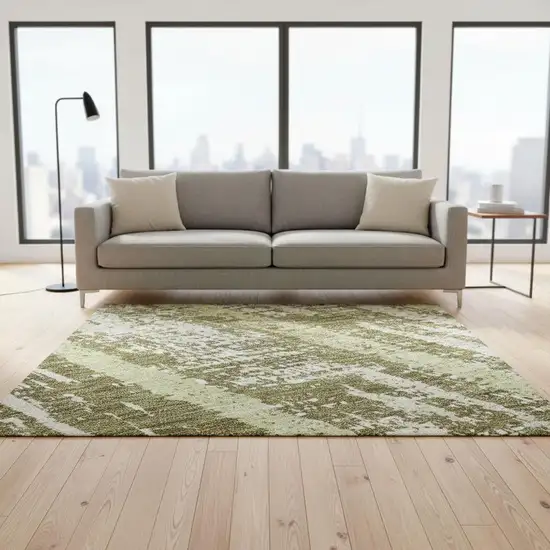 Olive Green And Beige Striped Washable Area Rug With UV Protection Photo 2