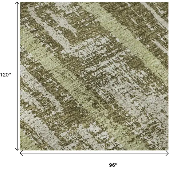 Olive Green And Beige Striped Washable Area Rug With UV Protection Photo 9