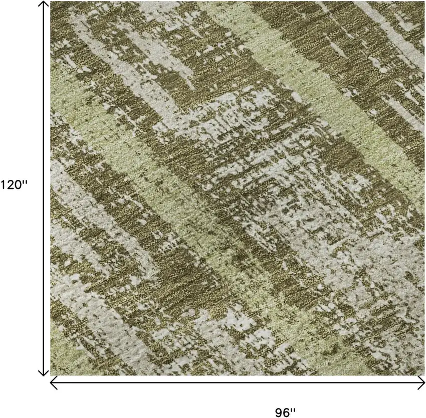 Olive Green And Beige Striped Washable Area Rug With UV Protection Photo 9
