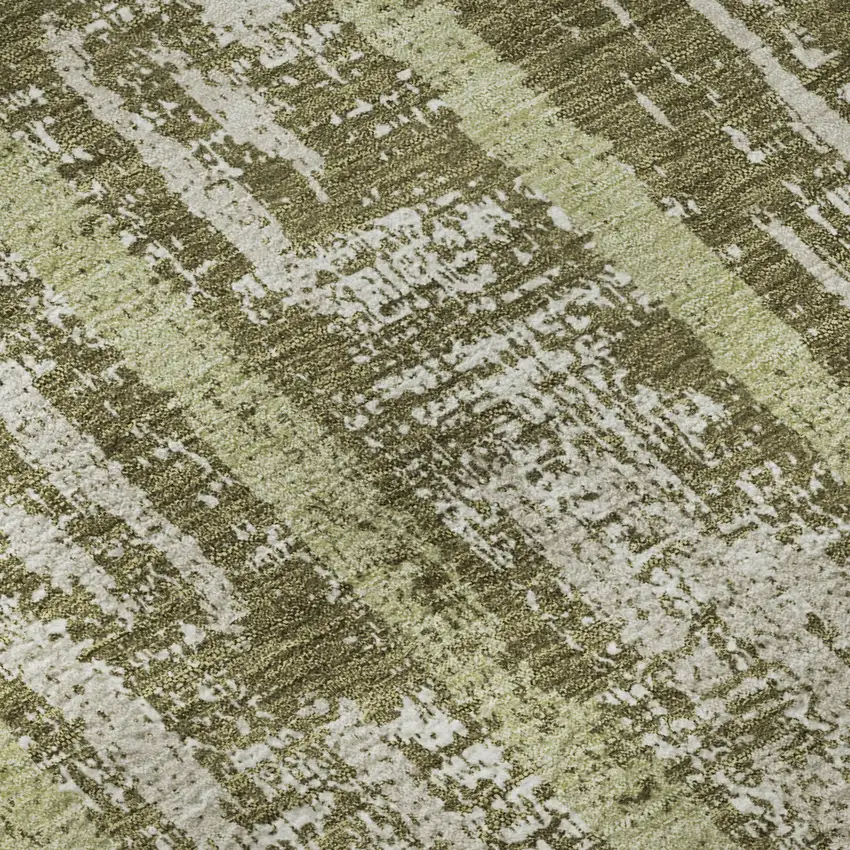 Olive Green And Beige Striped Washable Area Rug With UV Protection Photo 1