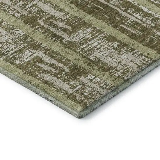 Olive Green And Beige Striped Washable Area Rug With UV Protection Photo 7