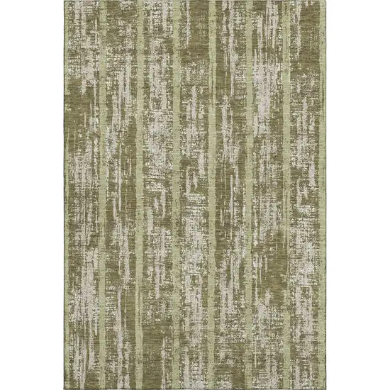 Olive Green And Beige Striped Washable Area Rug With UV Protection Photo 5