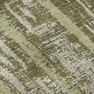 Photo of Olive Green And Beige Striped Washable Area Rug With UV Protection