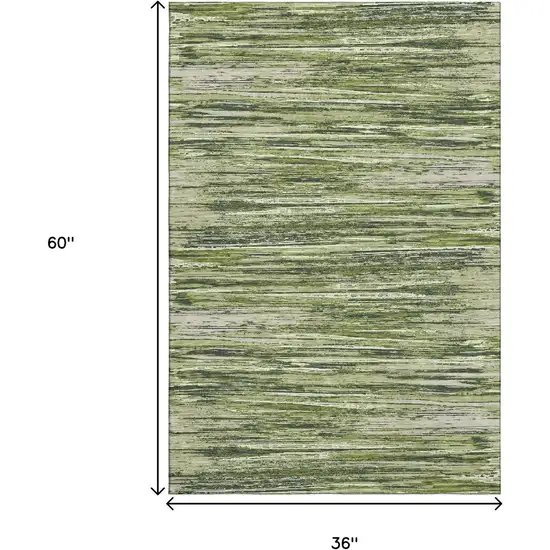 Olive Green And Beige Striped Washable Area Rug With UV Protection Photo 3