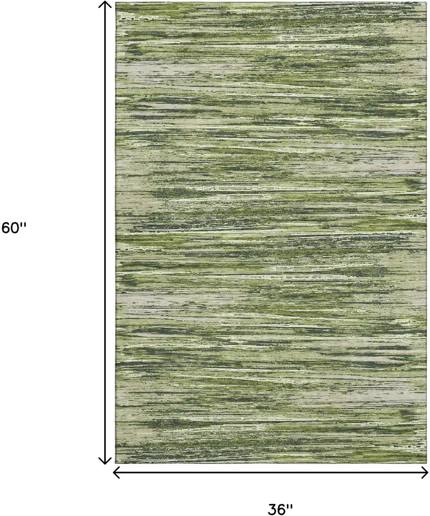 Olive Green And Beige Striped Washable Area Rug With UV Protection Photo 3