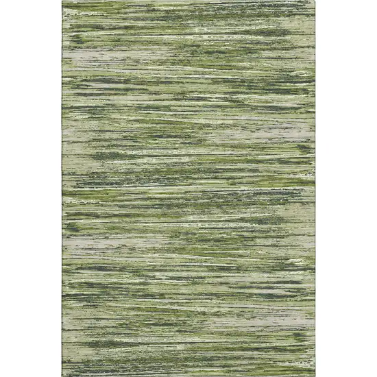 Olive Green And Beige Striped Washable Area Rug With UV Protection Photo 1