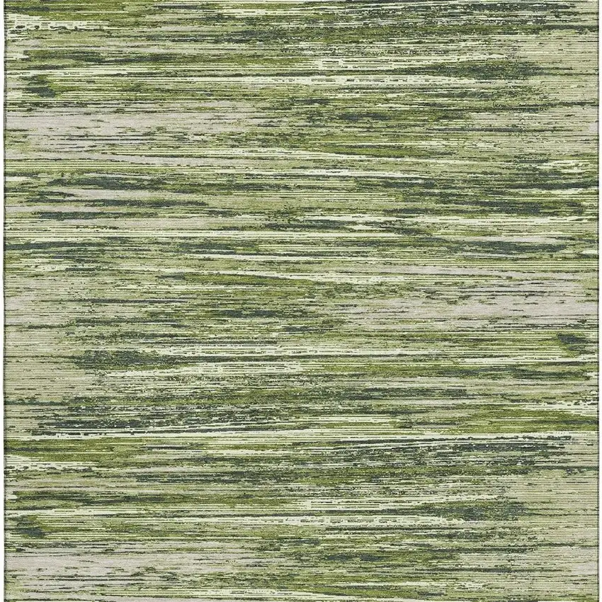 Olive Green And Beige Striped Washable Area Rug With UV Protection Photo 4