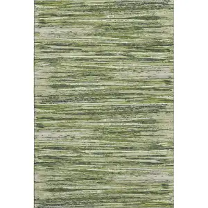 Photo of Olive Green And Beige Striped Washable Area Rug With UV Protection