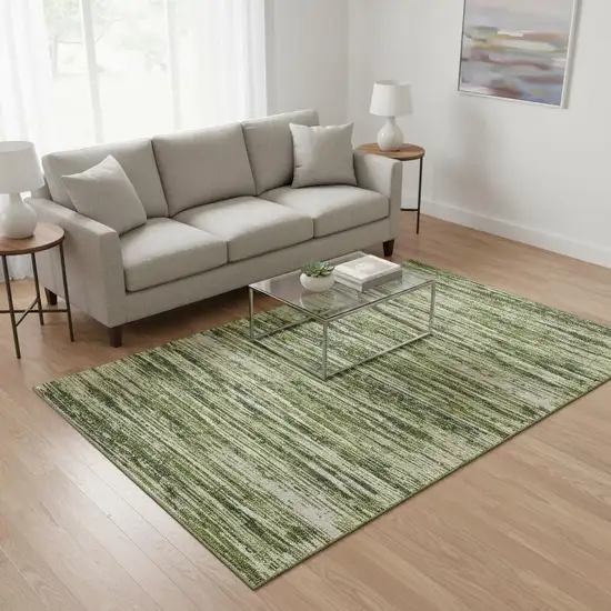 Olive Green And Beige Striped Washable Area Rug With UV Protection Photo 2