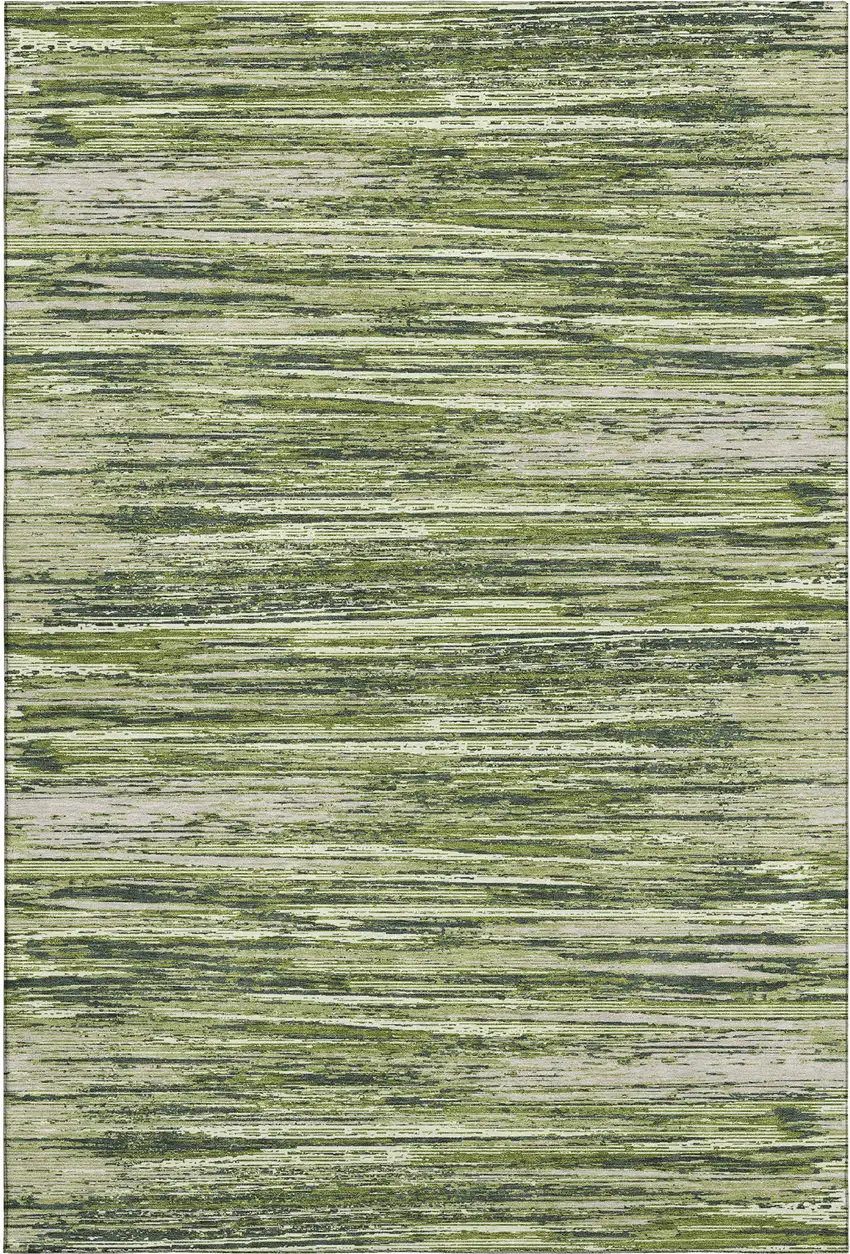 Olive Green And Beige Striped Washable Area Rug With UV Protection Photo 1
